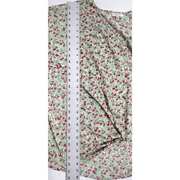 Bobeau Top Plus 2X Green Pink Floral Twist Front Cottage Fairy Short Sleeves - Picture 6 of 7